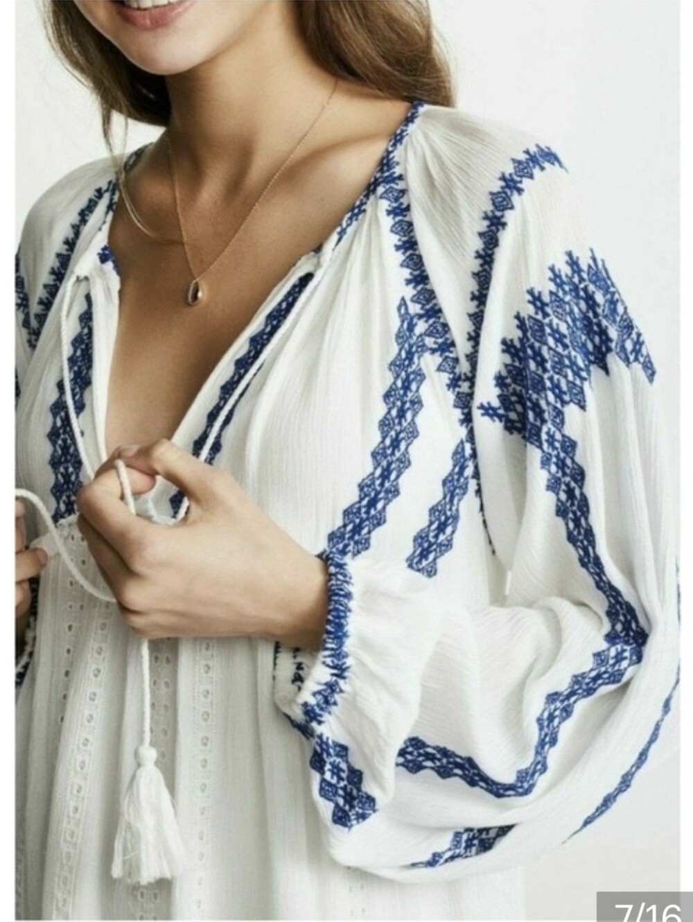 Free People Wild Horses Embroidered Mini Dress Medium White Blue Boho - Picture 3 of 15